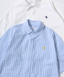 U.S. POLO ASSN./ユーエスポロアッスン オーバーサイズ 無地 ストライプ チェック ロゴ ワンポイント刺繍 レギュラーカラー 半袖シャツ/レディース メンズ