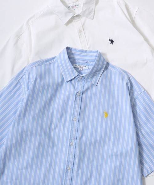 U.S. POLO ASSN.（ユーエスポロアッスン）の「U.S. POLO ASSN./ユーエスポロアッスン オーバーサイズ 無地 ストライプ チェック ロゴ ワンポイント刺繍 レギュラーカラー 半袖シャツ/レディース メンズ（シャツ/ブラウス・メンズ・ブルー系その他2/ブルー系その他3/ホワイト系その他/ブラック系その他/ブルー系その他/ライトブルー/ブラック/ホワイト・LL/M/L）」の6枚目の写真