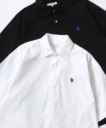 U.S. POLO ASSN./ユーエスポロアッスン オーバーサイズ 無地 ストライプ チェック ロゴ ワンポイント刺繍 レギュラーカラー 半袖シャツ/レディース メンズ
