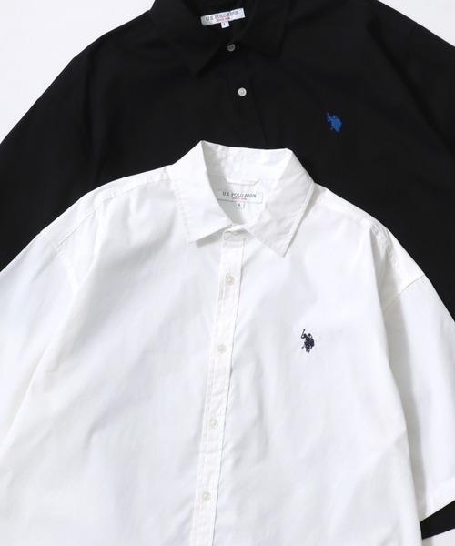 U.S. POLO ASSN.（ユーエスポロアッスン）の「U.S. POLO ASSN./ユーエスポロアッスン オーバーサイズ 無地 ストライプ チェック ロゴ ワンポイント刺繍 レギュラーカラー 半袖シャツ/レディース メンズ（シャツ/ブラウス・メンズ・ブルー系その他2/ブルー系その他3/ホワイト系その他/ブラック系その他/ブルー系その他/ライトブルー/ブラック/ホワイト・LL/M/L）」の2枚目の写真