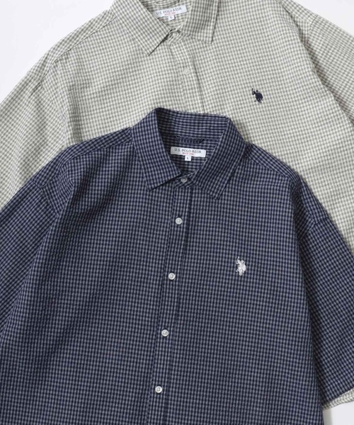 U.S. POLO ASSN.（ユーエスポロアッスン）の「U.S. POLO ASSN./ユーエスポロアッスン オーバーサイズ 無地 ストライプ チェック ロゴ ワンポイント刺繍 レギュラーカラー 半袖シャツ/レディース メンズ（シャツ/ブラウス・メンズ・ブルー系その他2/ブルー系その他3/ホワイト系その他/ブラック系その他/ブルー系その他/ライトブルー/ブラック/ホワイト・LL/M/L）」の7枚目の写真