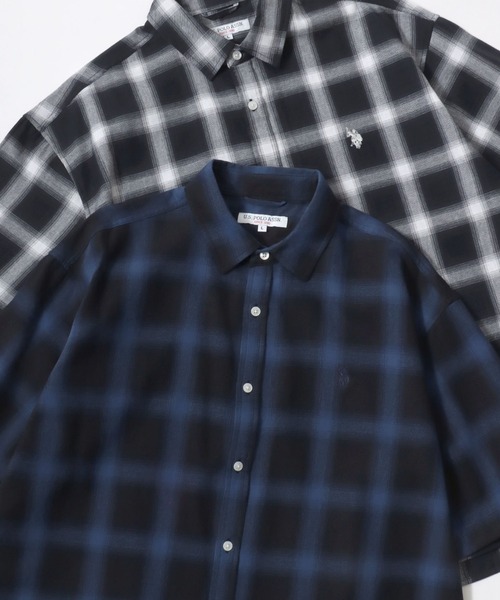U.S. POLO ASSN.（ユーエスポロアッスン）の「U.S. POLO ASSN./ユーエスポロアッスン オーバーサイズ 無地 ストライプ チェック ロゴ ワンポイント刺繍 レギュラーカラー 半袖シャツ/レディース メンズ（シャツ/ブラウス・メンズ・ブルー系その他2/ブルー系その他3/ホワイト系その他/ブラック系その他/ブルー系その他/ライトブルー/ブラック/ホワイト・LL/M/L）」の8枚目の写真