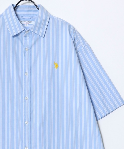 U.S. POLO ASSN.（ユーエスポロアッスン）の「U.S. POLO ASSN./ユーエスポロアッスン オーバーサイズ 無地 ストライプ チェック ロゴ ワンポイント刺繍 レギュラーカラー 半袖シャツ/レディース メンズ（シャツ/ブラウス・メンズ・ブルー系その他2/ブルー系その他3/ホワイト系その他/ブラック系その他/ブルー系その他/ライトブルー/ブラック/ホワイト・LL/M/L）」の16枚目の写真
