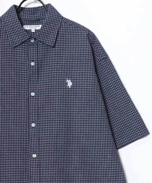U.S. POLO ASSN.（ユーエスポロアッスン）の「U.S. POLO ASSN./ユーエスポロアッスン オーバーサイズ 無地 ストライプ チェック ロゴ ワンポイント刺繍 レギュラーカラー 半袖シャツ/レディース メンズ（シャツ/ブラウス・メンズ・ブルー系その他2/ブルー系その他3/ホワイト系その他/ブラック系その他/ブルー系その他/ライトブルー/ブラック/ホワイト・LL/M/L）」の15枚目の写真