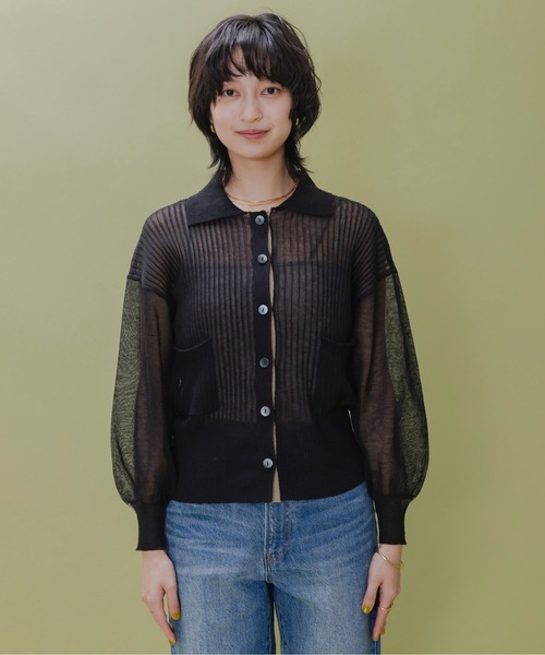 Eimee Law(エイミーロウ)の「シアーワイドリブポロニットカーデ(カーディガン/ボレロ・レディース・ブラック/ライトグレー/ピンクベージュ・FREE)」の19枚目の写真