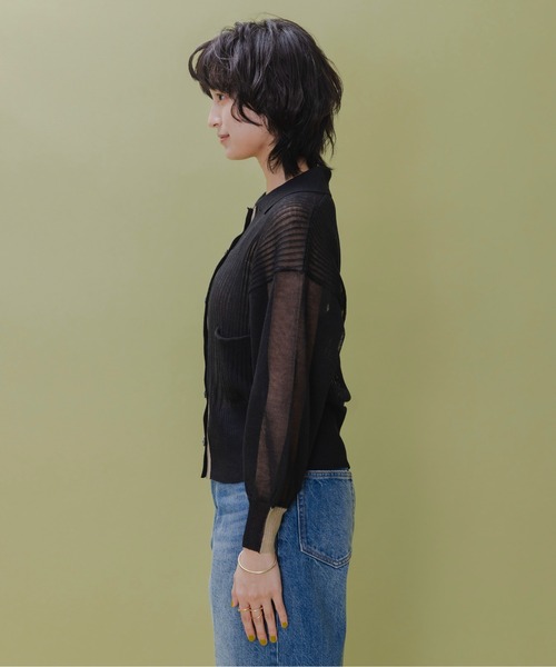 Eimee Law(エイミーロウ)の「シアーワイドリブポロニットカーデ(カーディガン/ボレロ・レディース・ブラック/ライトグレー/ピンクベージュ・FREE)」の18枚目の写真