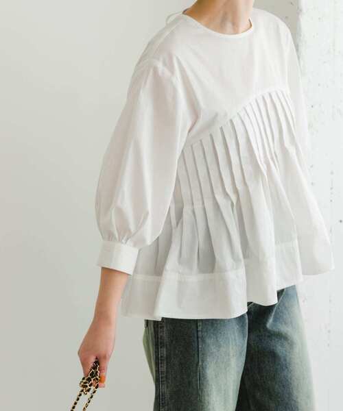 F by ROSSO（エフバイロッソ）の「F by ROSSO　ピンタックペプラムブラウス（シャツ/ブラウス・レディース・ブラック/オフホワイト・FREE）」の4枚目の写真