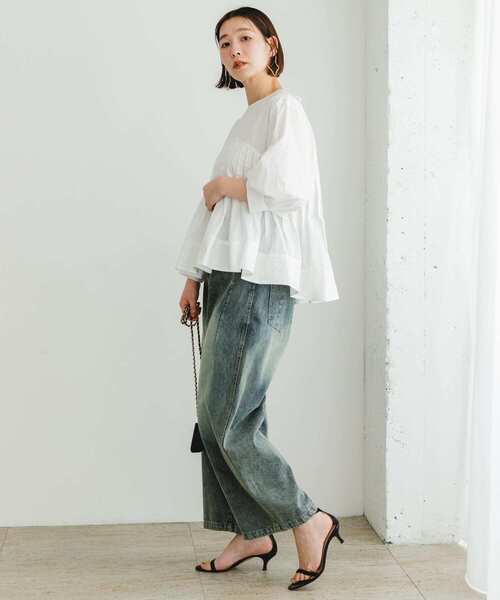 F by ROSSO（エフバイロッソ）の「F by ROSSO　ピンタックペプラムブラウス（シャツ/ブラウス・レディース・ブラック/オフホワイト・FREE）」の5枚目の写真