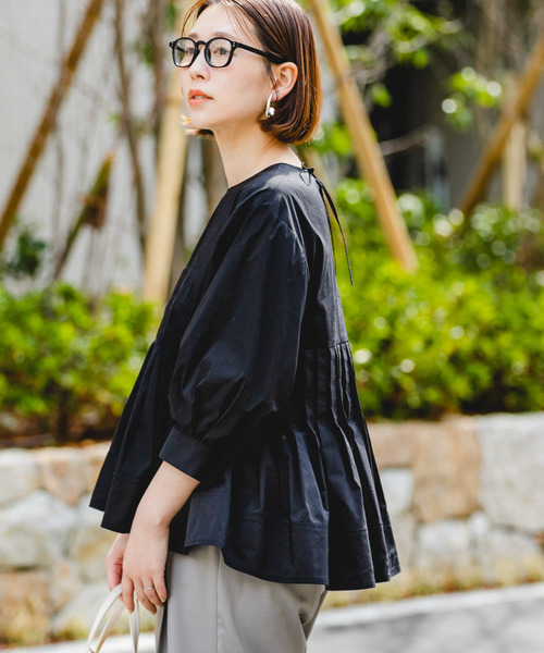 F by ROSSO（エフバイロッソ）の「F by ROSSO　ピンタックペプラムブラウス（シャツ/ブラウス・レディース・ブラック/オフホワイト・FREE）」の7枚目の写真