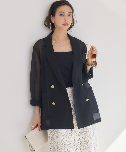 KATHARINE ROSS（キャサリンロス）の「【KATHARINE ROSS】ASAKOオーガンジージャケット（テーラードジャケット・レディース・ブラック/グレイッシュベージュ・MEDIUM）」の2枚目の写真