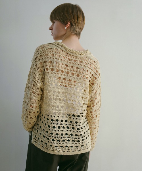 MANOF（マノフ）の「CROCHET KNIT TOPS（ニット/セーター・レディース・グリーン/ブラック/ベージュ・FREE）」の7枚目の写真
