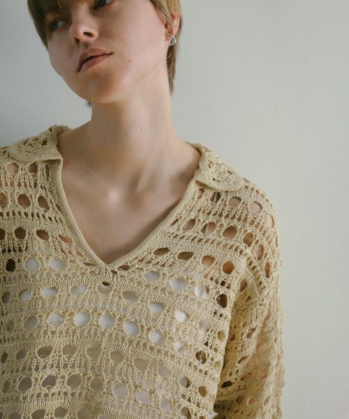 MANOF（マノフ）の「CROCHET KNIT TOPS（ニット/セーター・レディース・グリーン/ブラック/ベージュ・FREE）」の10枚目の写真