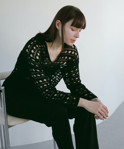 MANOF（マノフ）の「CROCHET KNIT TOPS（ニット/セーター・レディース・グリーン/ブラック/ベージュ・FREE）」の17枚目の写真
