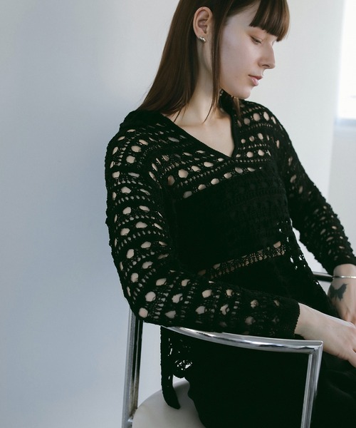 MANOF（マノフ）の「CROCHET KNIT TOPS（ニット/セーター・レディース・グリーン/ブラック/ベージュ・FREE）」の18枚目の写真