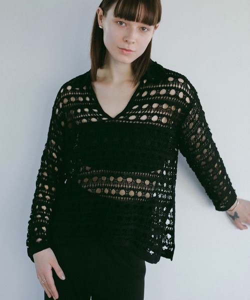 MANOF（マノフ）の「CROCHET KNIT TOPS（ニット/セーター・レディース・グリーン/ブラック/ベージュ・FREE）」の13枚目の写真