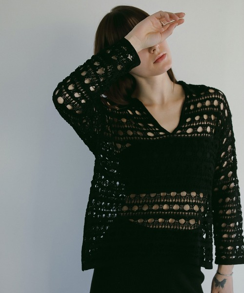 MANOF（マノフ）の「CROCHET KNIT TOPS（ニット/セーター・レディース・グリーン/ブラック/ベージュ・FREE）」の12枚目の写真