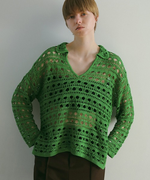 MANOF（マノフ）の「CROCHET KNIT TOPS（ニット/セーター・レディース・グリーン/ブラック/ベージュ・FREE）」の21枚目の写真