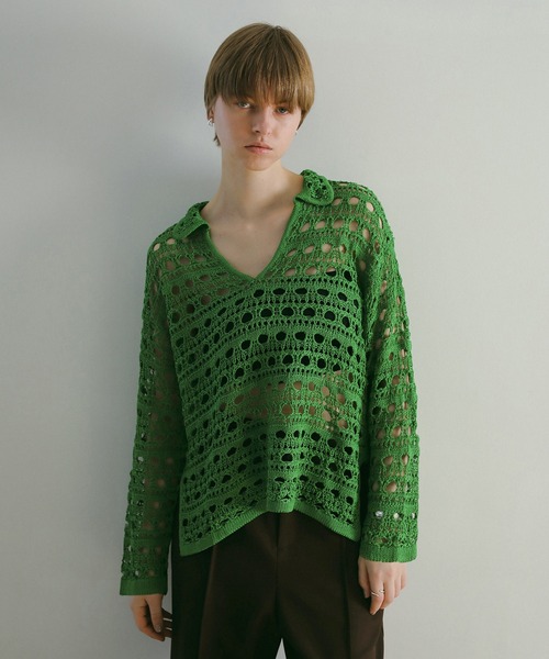 MANOF（マノフ）の「CROCHET KNIT TOPS（ニット/セーター・レディース・グリーン/ブラック/ベージュ・FREE）」の20枚目の写真