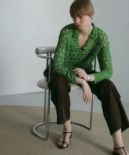MANOF（マノフ）の「CROCHET KNIT TOPS（ニット/セーター・レディース・グリーン/ブラック/ベージュ・FREE）」の6枚目の写真