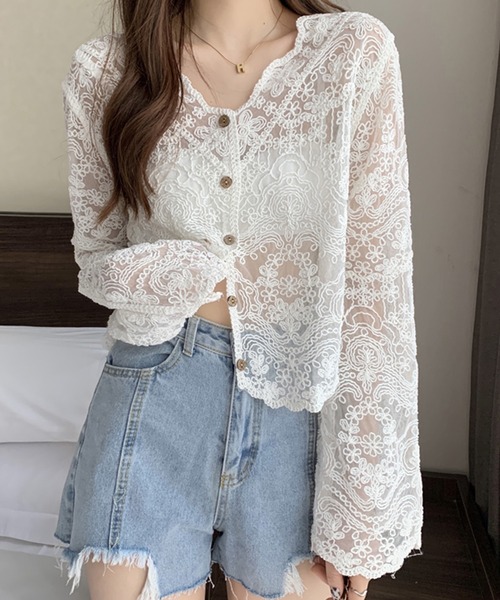 SpRay（スプレイ）の「コードレースシアーカーディガン（カーディガン/ボレロ・レディース・ホワイト/アイボリー・FREE）」の6枚目の写真