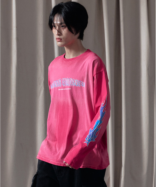LIBERE(リベーレ)の「LIBERE リベーレ / FLAME LONG SLEEVE TEE ファイヤーパターンプリントビッグシルエットロンT / 251231-251232(Tシャツ/カットソー・メンズ・ブラック/ピンク・LARGE/MEDIUM/SMALL)」の1枚目の写真