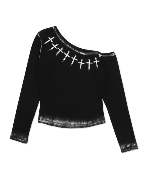 Figments（フィグメンツ）の「クロスペイントワンショルダー（Tシャツ/カットソー・レディース・ブラック・FREE）」の6枚目の写真