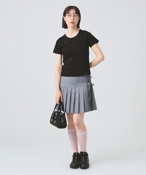 Ray BEAMS(レイビームス)の「プリーツ ダブル リボン ミニスカート(スカート・レディース・ライトグレー/ネイビー・1/0)」の3枚目の写真