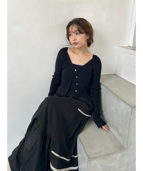 FRAY I.D - FRAY I.D　ニットコンビブラウス パフブラウスコンビニットワンピ フレイアイディー タグ付き新品