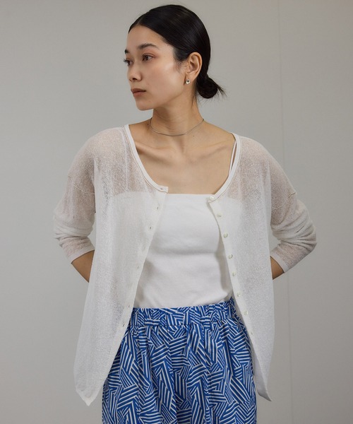 SALON adam et rope'（サロン アダム エ ロペ）の「シアークレープ2WAYカーディガン（カーディガン/ボレロ・レディース・ブラウン/オフホワイト・FREE）」の2枚目の写真