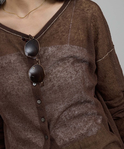 SALON adam et rope'（サロン アダム エ ロペ）の「シアークレープ2WAYカーディガン（カーディガン/ボレロ・レディース・ブラウン/オフホワイト・FREE）」の12枚目の写真