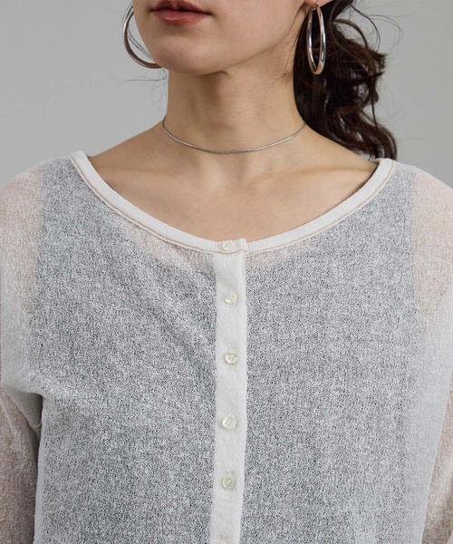 SALON adam et rope'（サロン アダム エ ロペ）の「シアークレープ2WAYカーディガン（カーディガン/ボレロ・レディース・ブラウン/オフホワイト・FREE）」の16枚目の写真