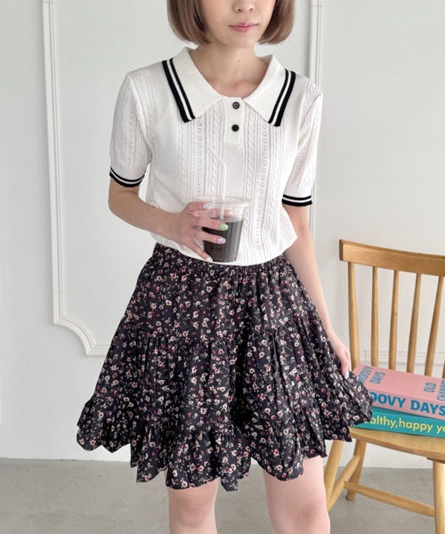 SOLLON.(ソルロン)の「小花柄ティアードミニスカパン(スカート・レディース・アイボリー/ブラック・M)」の19枚目の写真
