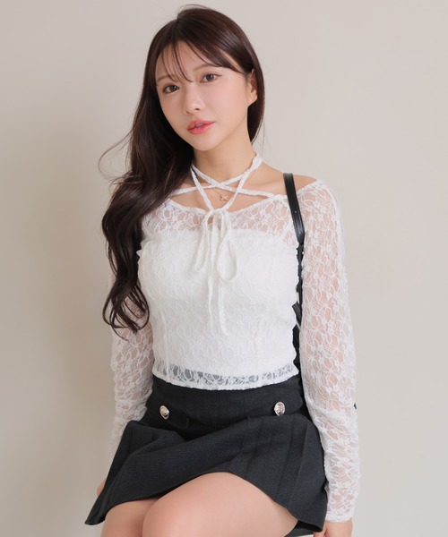 LIPSERVICE（リップサービス）の「ベアセットストラップオフショルレーストップス（Tシャツ/カットソー・レディース・ホワイト/ブラック・FREE）」の2枚目の写真