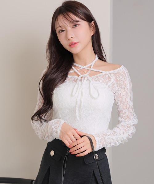 LIPSERVICE（リップサービス）の「ベアセットストラップオフショルレーストップス（Tシャツ/カットソー・レディース・ホワイト/ブラック・FREE）」の10枚目の写真