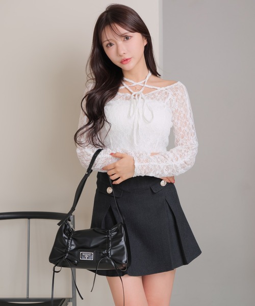 LIPSERVICE（リップサービス）の「ベアセットストラップオフショルレーストップス（Tシャツ/カットソー・レディース・ホワイト/ブラック・FREE）」の9枚目の写真