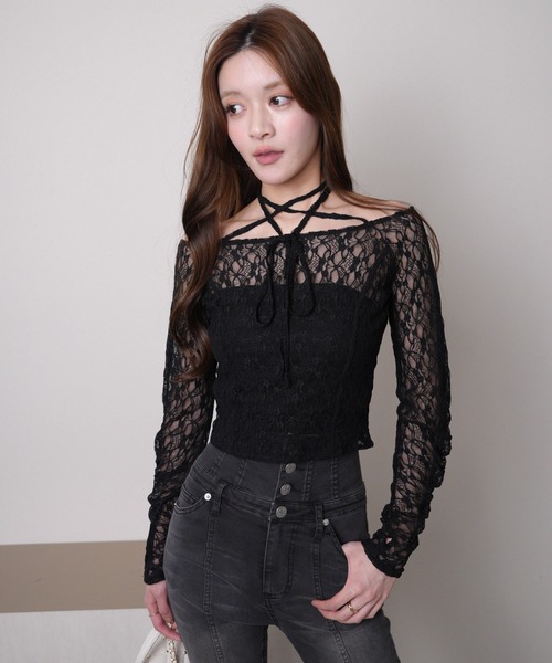 LIPSERVICE（リップサービス）の「ベアセットストラップオフショルレーストップス（Tシャツ/カットソー・レディース・ホワイト/ブラック・FREE）」の20枚目の写真