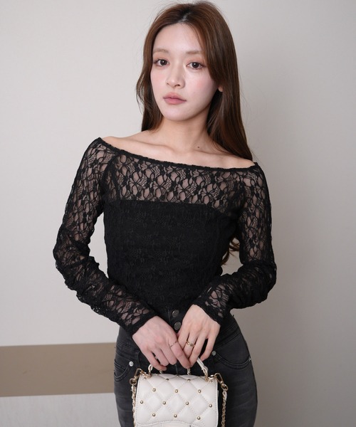 LIPSERVICE（リップサービス）の「ベアセットストラップオフショルレーストップス（Tシャツ/カットソー・レディース・ホワイト/ブラック・FREE）」の13枚目の写真