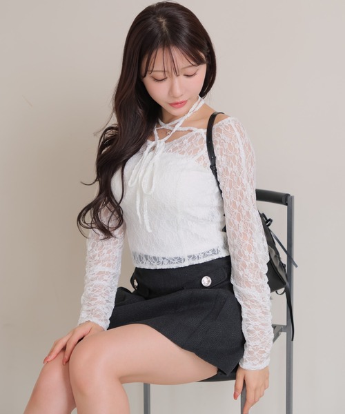 LIPSERVICE（リップサービス）の「ベアセットストラップオフショルレーストップス（Tシャツ/カットソー・レディース・ホワイト/ブラック・FREE）」の12枚目の写真