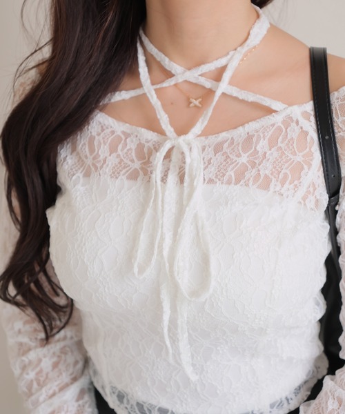 LIPSERVICE（リップサービス）の「ベアセットストラップオフショルレーストップス（Tシャツ/カットソー・レディース・ホワイト/ブラック・FREE）」の11枚目の写真