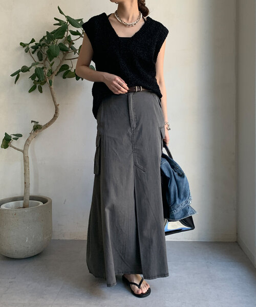 DouDou（ドゥドゥ）の「ニットツイード深Vベスト（ニット/セーター・レディース・ブラック/ライトベージュ・FREE）」の5枚目の写真