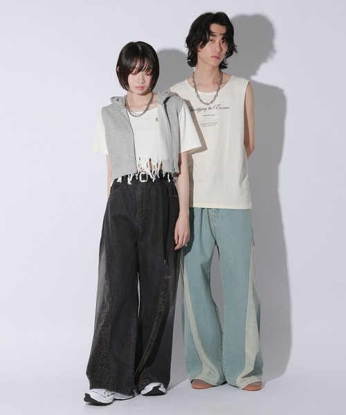 Anui(アニュイ)の「【UNISEX/3サイズ展開】カミナリブラストデニム(デニムパンツ・レディース・ブラック/ブルー・SMALL/LARGE/MEDIUM)」の5枚目の写真