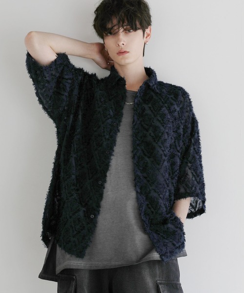LILL ルーズシルエットフリンジシアーハーフスリーブシャツ 完売品 LILL シャツ ルーズシルエットフリンジシアーハーフスリーブ