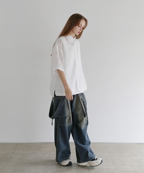 LILL(リル)の「ルーズシルエットフリンジシアーハーフスリーブシャツ(シャツ/ブラウス・メンズ・ブルーグレー/ホワイト/ブラック/ネイビー/ワイン・XL/L/M/S)」の21枚目の写真