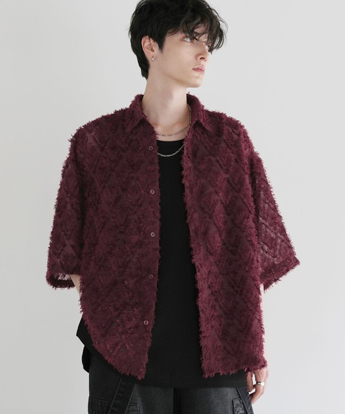LILL ルーズシルエットフリンジシアーハーフスリーブシャツ 完売品 LILL シャツ ルーズシルエットフリンジシアーハーフスリーブ