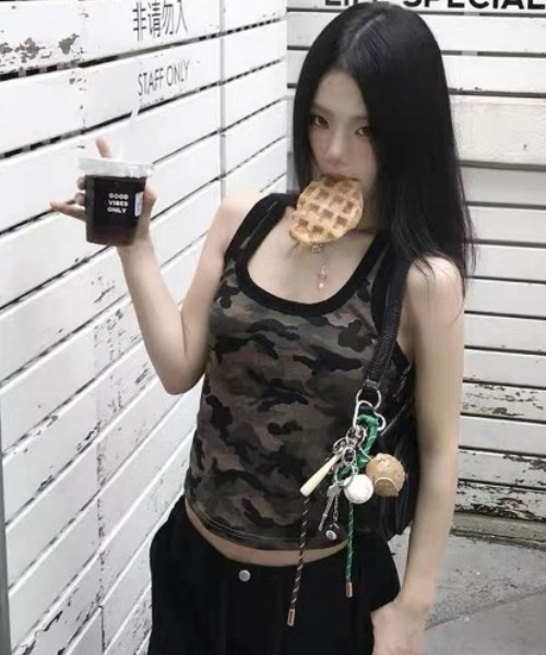 セール】カモフラージュ 迷彩 タンクトップ 韓国ファッション 韓国