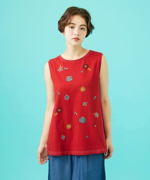 Cosecha フルーツ刺繍ノースリーブカットソー