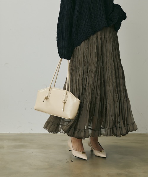 Lunea（ルネア）の「しわプリーツフリルティアードスカート（スカート・レディース・ベージュ/ブラック/ホワイト/グレー・FREE）」の4枚目の写真