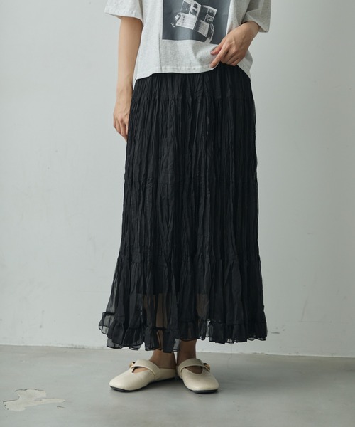 Lunea（ルネア）の「しわプリーツフリルティアードスカート（スカート・レディース・ベージュ/ブラック/ホワイト/グレー・FREE）」の12枚目の写真