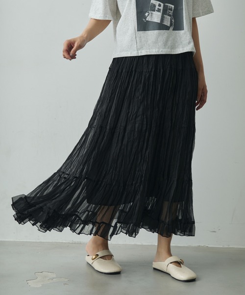 Lunea（ルネア）の「しわプリーツフリルティアードスカート（スカート・レディース・ベージュ/ブラック/ホワイト/グレー・FREE）」の15枚目の写真