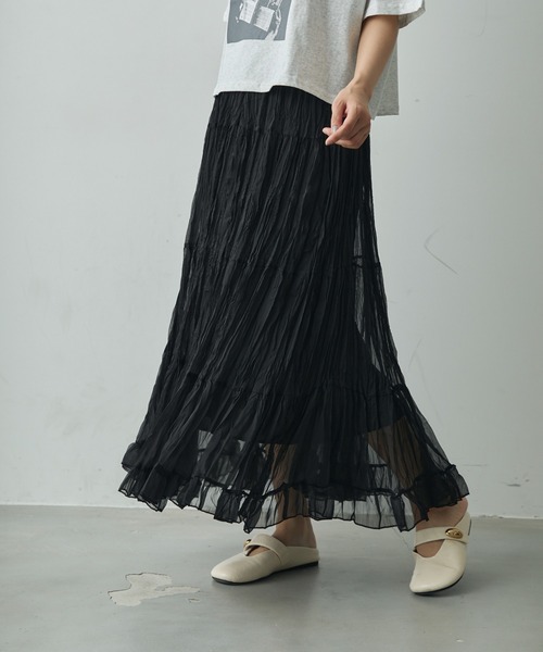 Lunea（ルネア）の「しわプリーツフリルティアードスカート（スカート・レディース・ベージュ/ブラック/ホワイト/グレー・FREE）」の17枚目の写真